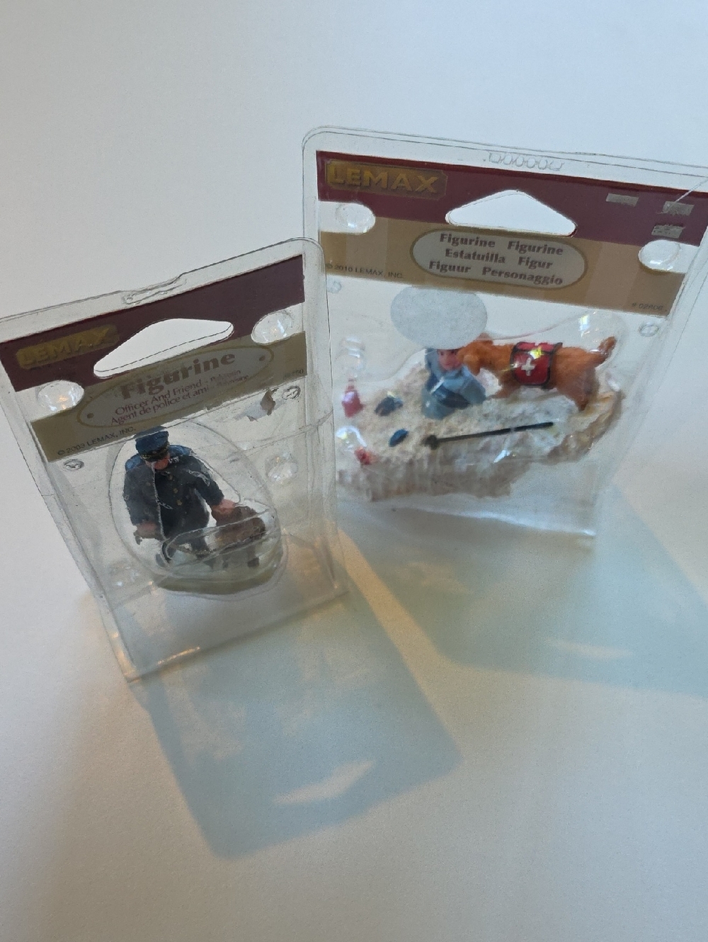 Vintage Lemax Figures - Officer With Dog And Skier With Dog - Winter Village